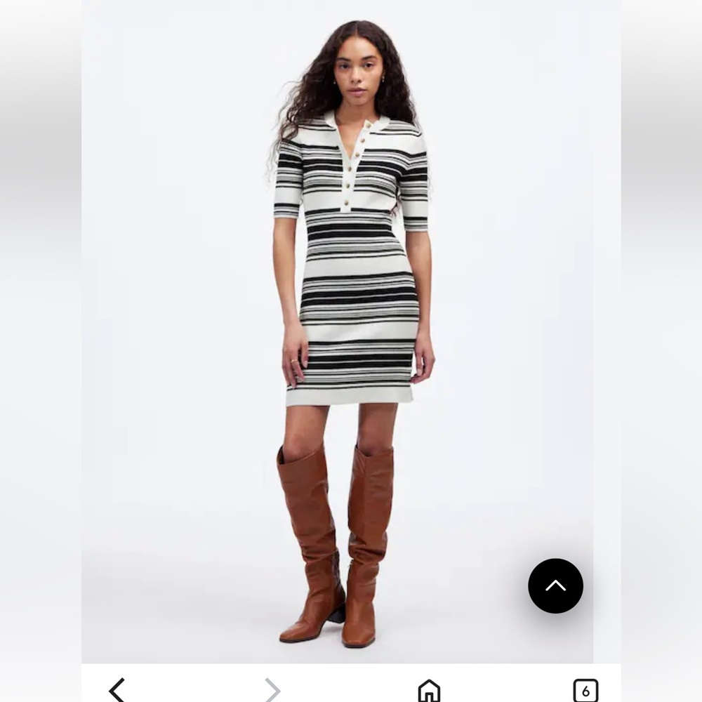 NWT Madewell Henley Sweater Striped Black and White Short Sleeve Dress - Picture 2 of 8
